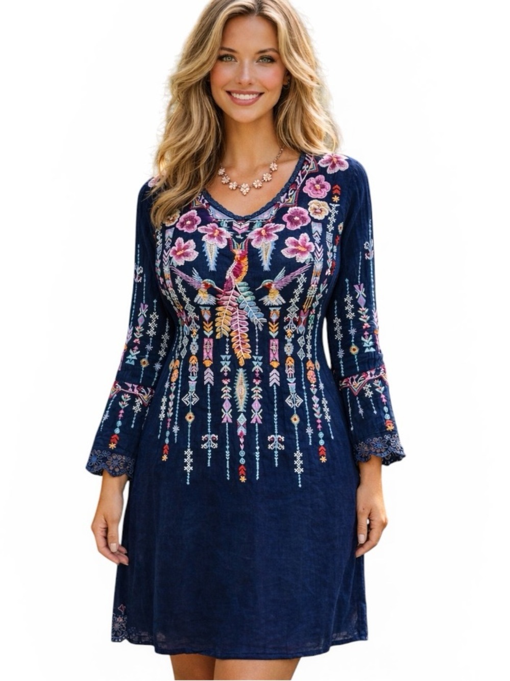 Johnny Was Lulu Heavily Embroidered Georgette Tunic/dress Hummingbirds NWT